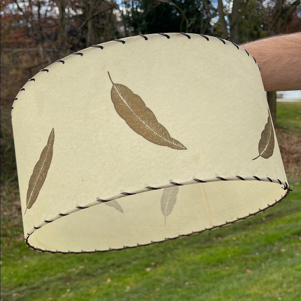 Vintage MCM Fiberglass Large Whip Stitch Lamp Shade Botanic Leaf Pattern - Picture 3 of 7